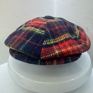 Vintage Wool Plaid Newsboy Cap Seeberger-Style Made in USA Tartan Size Small New